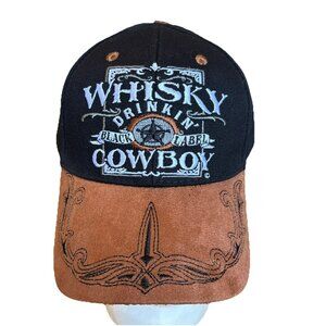 Six panel black hat Whiskey drinking cowboy embroidered tribal design